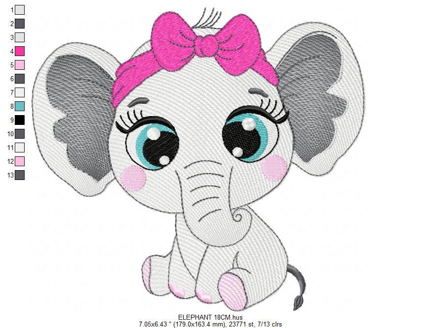 Elephant embroidery designs - Animal embroidery design machine embroidery pattern - Baby girl embroidery file - kid embroidery Towel pillow