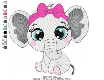 Elephant embroidery designs - Animal embroidery design machine embroidery pattern - Baby girl embroidery file - kid embroidery Towel pillow