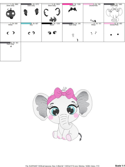 Elephant embroidery designs - Animal embroidery design machine embroidery pattern - Baby girl embroidery file - kid embroidery Towel pillow