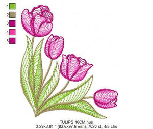 Tulip embroidery designs - Flower embroidery design machine embroidery pattern - Flower corner laurel embroidery file - instant download pes