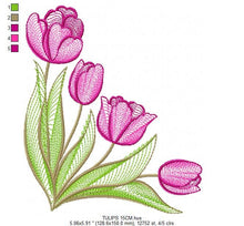 Load image into Gallery viewer, Tulip embroidery designs - Flower embroidery design machine embroidery pattern - Flower corner laurel embroidery file - instant download pes
