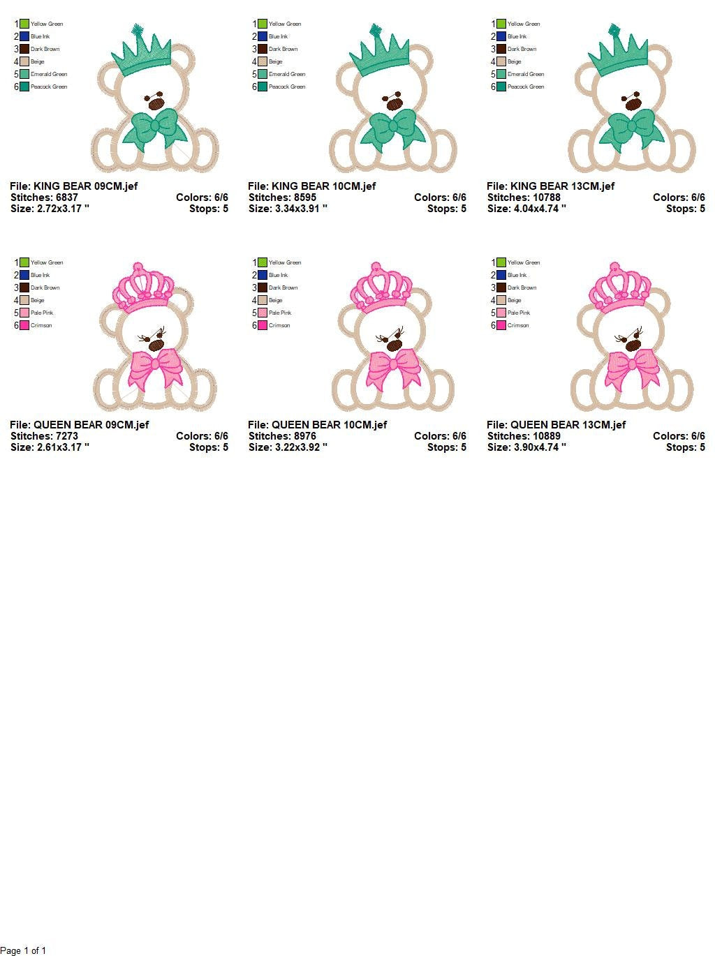Bear embroidery designs - Teddy embroidery design machine embroidery pattern - King embroidery file Queen embroidery - Bear applique design