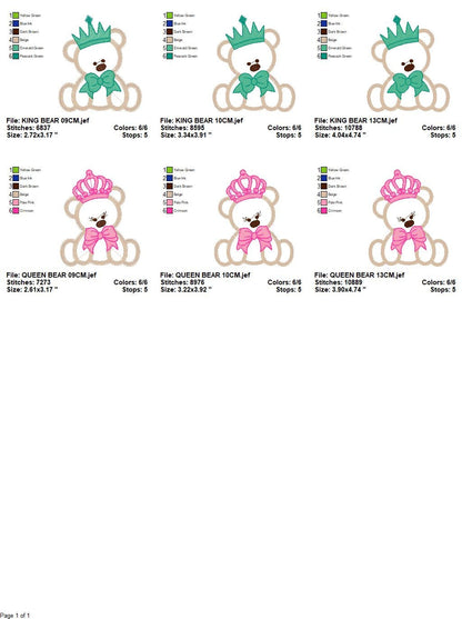 Bear embroidery designs - Teddy embroidery design machine embroidery pattern - King embroidery file Queen embroidery - Bear applique design