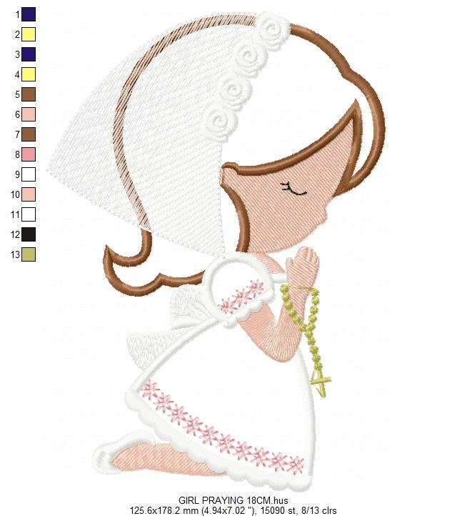 Praying Boy embroidery designs - Girl embroidery design machine embroidery pattern - First Communion embroidery file - Christening religious