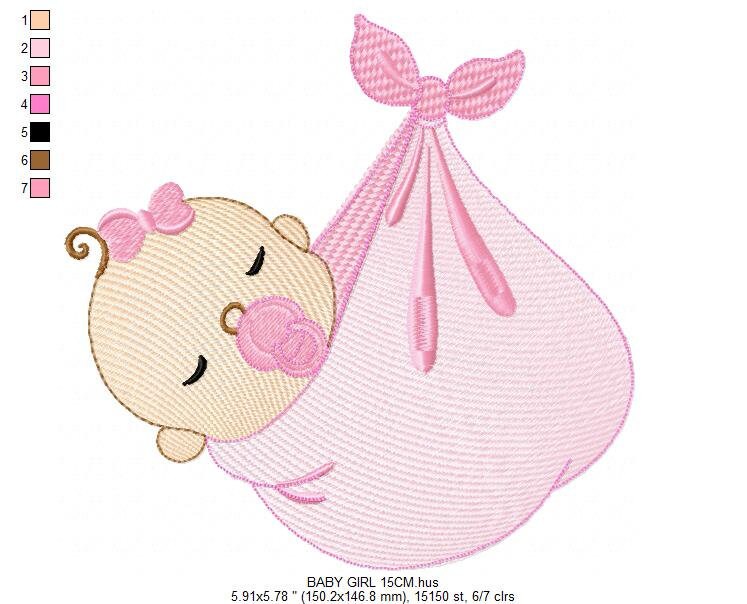 Sleeping baby embroidery design - Baby girl embroidery design machine embroidery pattern - Newborn embroidery file nursery instant download