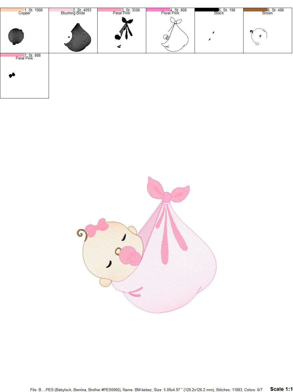 Sleeping baby embroidery design - Baby girl embroidery design machine embroidery pattern - Newborn embroidery file nursery instant download
