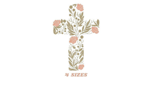 Cross embroidery designs - Religious embroidery design machine embroidery pattern - Catholic embroidery file - Cross with flowers Eucharist