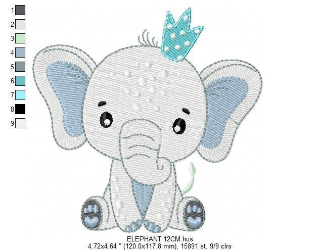 King Elephant embroidery designs - Animal embroidery design machine embroidery pattern - Baby girl embroidery file - elephant with crown pes Marcia Embroidery