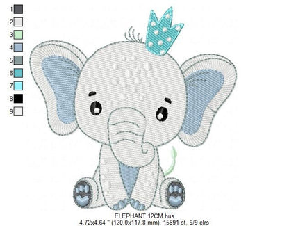 King Elephant embroidery designs - Animal embroidery design machine embroidery pattern - Baby girl embroidery file - elephant with crown pes Marcia Embroidery