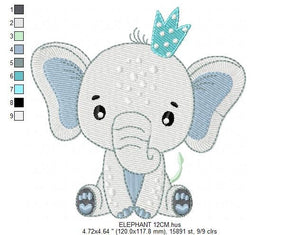 King Elephant embroidery designs - Animal embroidery design machine embroidery pattern - Baby girl embroidery file - elephant with crown pes