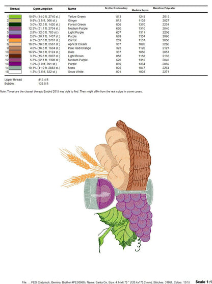 Communion Eucharist embroidery designs - Bread Grape Wine Wheat machine embroidery pattern - Catholic file - Instant download pes jef hus