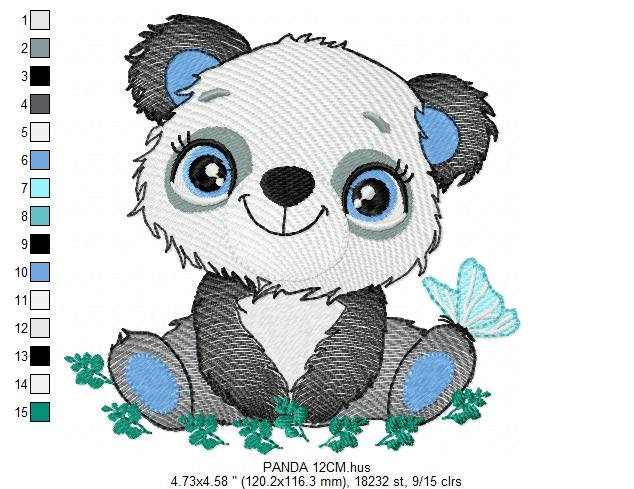 Panda embroidery design - Animal embroidery designs machine embroidery pattern - Baby boy embroidery file - Panda with butterfly download