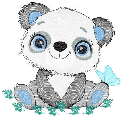 Panda embroidery design - Animal embroidery designs machine embroidery pattern - Baby boy embroidery file - Panda with butterfly download