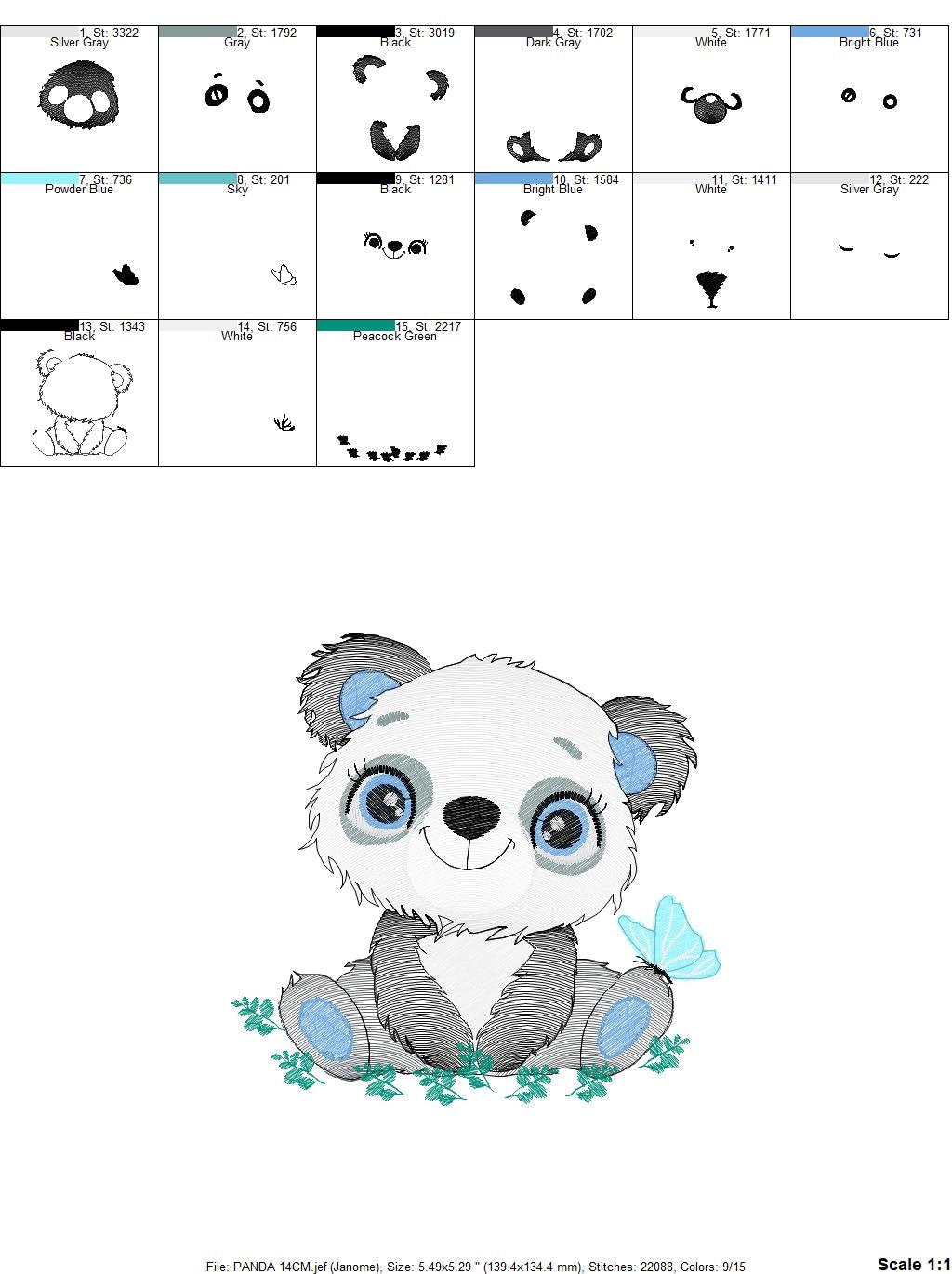 Panda embroidery design - Animal embroidery designs machine embroidery pattern - Baby boy embroidery file - Panda with butterfly download