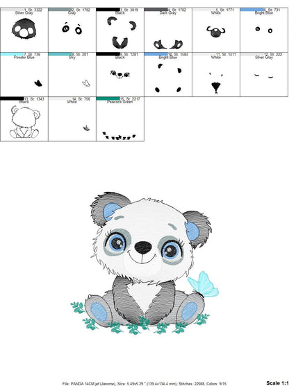 Panda embroidery design - Animal embroidery designs machine embroidery pattern - Baby boy embroidery file - Panda with butterfly download