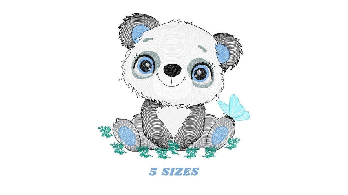Panda embroidery design - Animal embroidery designs machine embroidery pattern - Baby boy embroidery file - Panda with butterfly download