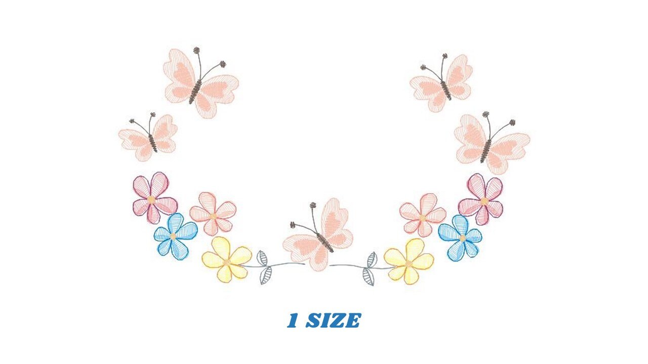 Flower Frame embroidery designs - Delicate Butterfly embroidery design machine embroidery pattern - Wreath embroidery file - girl embroidery
