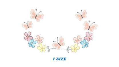 Flower Frame embroidery designs - Delicate Butterfly embroidery design machine embroidery pattern - Wreath embroidery file - girl embroidery