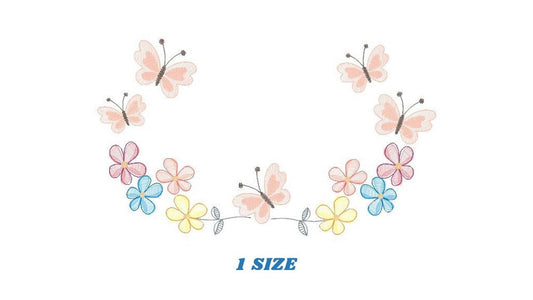 Flower Frame embroidery designs - Delicate Butterfly embroidery design machine embroidery pattern - Wreath embroidery file - girl embroidery