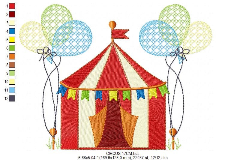 Circus embroidery design - Market Tent with balloons machine embroidery pattern - Fair embroidery file - Instant digital download pes jef