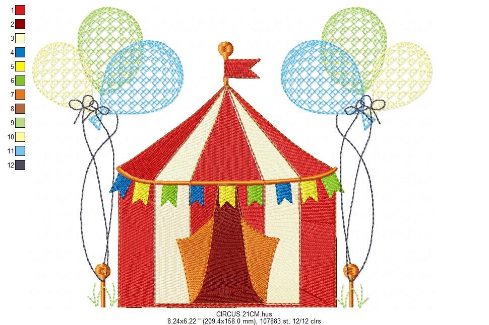 Circus embroidery design - Market Tent with balloons machine embroidery pattern - Fair embroidery file - Instant digital download pes jef