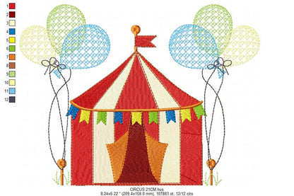 Circus embroidery design - Market Tent with balloons machine embroidery pattern - Fair embroidery file - Instant digital download pes jef