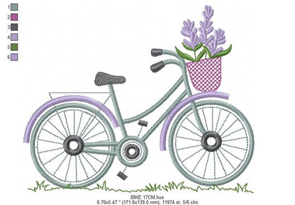 Bike embroidery designs - Bicycle embroidery design machine embroidery pattern - baby  girl embroidery file - jef pes dst hus vip vp3 xxx Marcia Embroidery