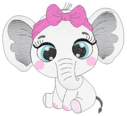 Elephant embroidery designs - Animal embroidery design machine embroidery pattern - Baby girl embroidery file - kid embroidery Towel pillow