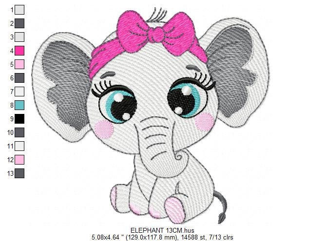 Elephant embroidery designs - Animal embroidery design machine embroidery pattern - Baby girl embroidery file - kid embroidery Towel pillow