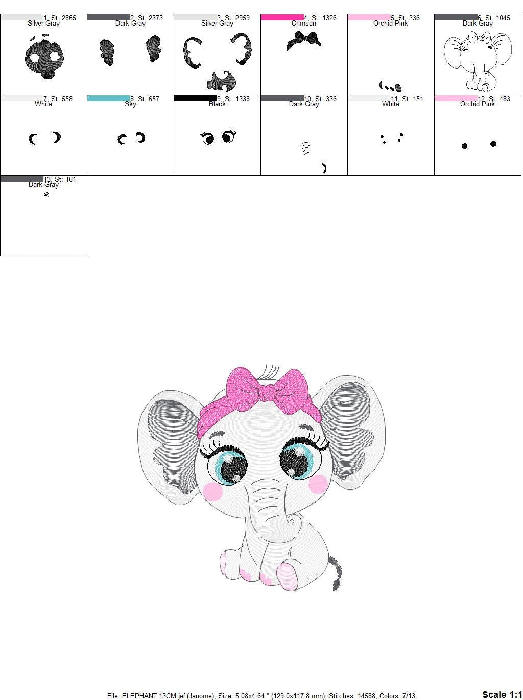 Elephant embroidery designs - Animal embroidery design machine embroidery pattern - Baby girl embroidery file - kid embroidery Towel pillow
