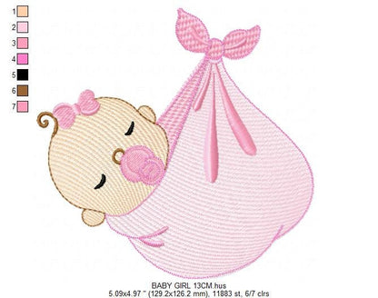 Sleeping baby embroidery design - Baby girl embroidery design machine embroidery pattern - Newborn embroidery file nursery instant download