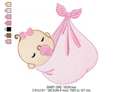 Sleeping baby embroidery design - Baby girl embroidery design machine embroidery pattern - Newborn embroidery file nursery instant download