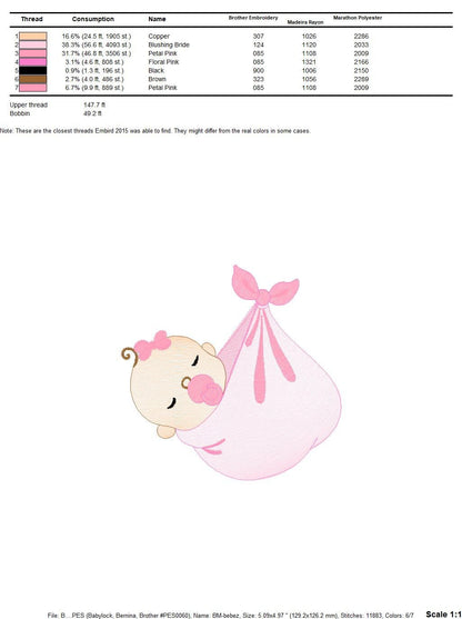 Sleeping baby embroidery design - Baby girl embroidery design machine embroidery pattern - Newborn embroidery file nursery instant download