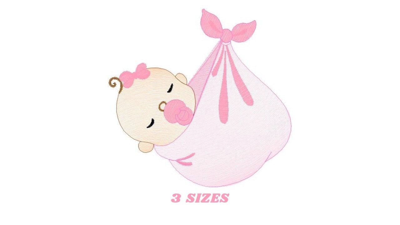 Sleeping baby embroidery design - Baby girl embroidery design machine embroidery pattern - Newborn embroidery file nursery instant download