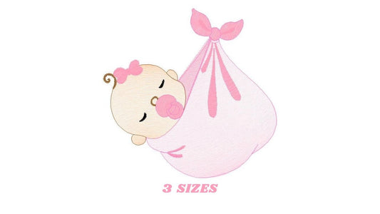Sleeping baby embroidery design - Baby girl embroidery design machine embroidery pattern - Newborn embroidery file nursery instant download