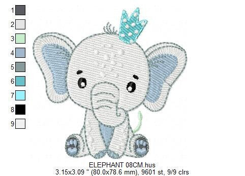 King Elephant embroidery designs - Animal embroidery design machine embroidery pattern - Baby girl embroidery file - elephant with crown pes Marcia Embroidery