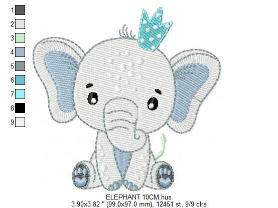 King Elephant embroidery designs - Animal embroidery design machine embroidery pattern - Baby girl embroidery file - elephant with crown pes Marcia Embroidery