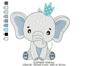 King Elephant embroidery designs - Animal embroidery design machine embroidery pattern - Baby girl embroidery file - elephant with crown pes