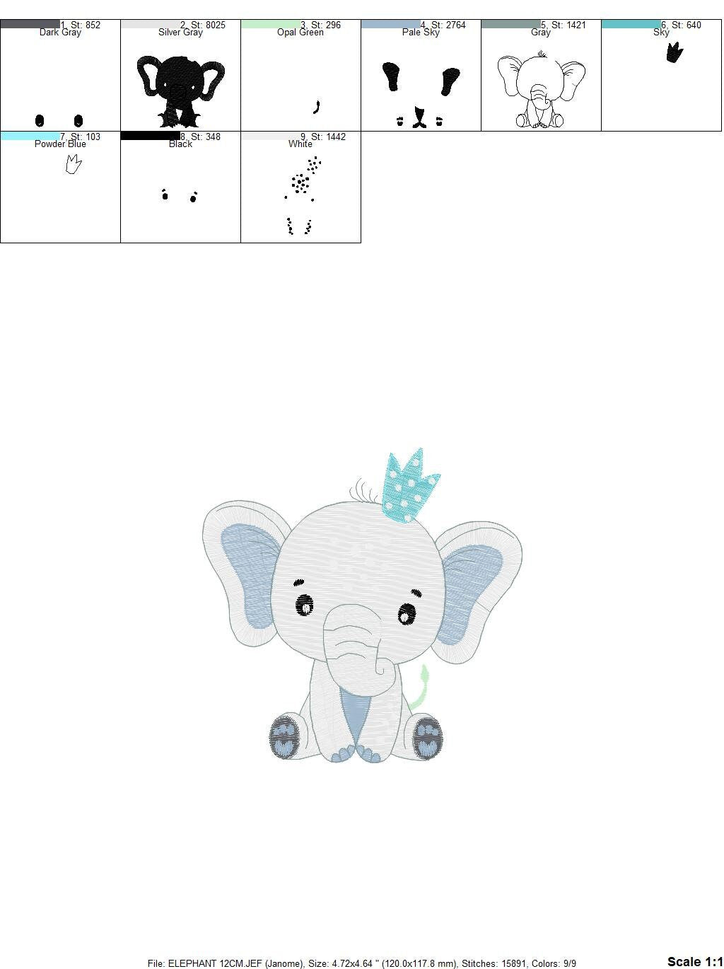 King Elephant embroidery designs - Animal embroidery design machine embroidery pattern - Baby girl embroidery file - elephant with crown pes Marcia Embroidery