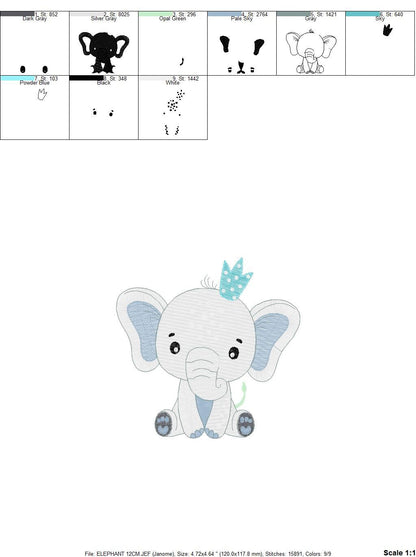 King Elephant embroidery designs - Animal embroidery design machine embroidery pattern - Baby girl embroidery file - elephant with crown pes Marcia Embroidery