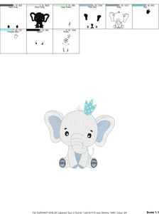 King Elephant embroidery designs - Animal embroidery design machine embroidery pattern - Baby girl embroidery file - elephant with crown pes