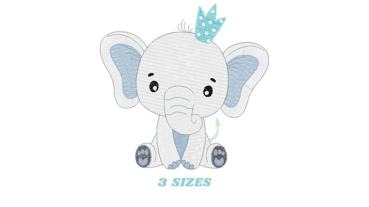 King Elephant embroidery designs - Animal embroidery design machine embroidery pattern - Baby girl embroidery file - elephant with crown pes Marcia Embroidery