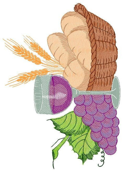 Communion Eucharist embroidery designs - Bread Grape Wine Wheat machine embroidery pattern - Catholic file - Instant download pes jef hus