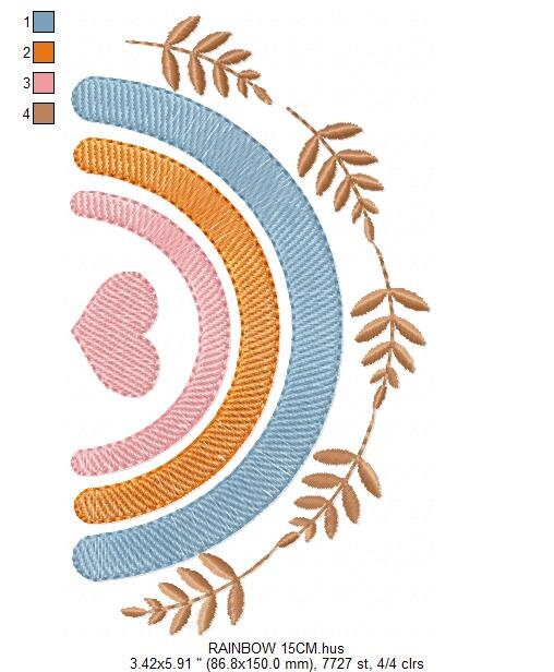 Boho Rainbow embroidery design - Colorful Rainbow machine embroidery pattern - Baby girl file - Instant digital download pes jef dst hus vp3