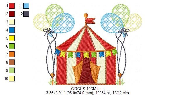 Circus embroidery design - Market Tent with balloons machine embroidery pattern - Fair embroidery file - Instant digital download pes jef