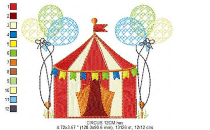 Circus embroidery design - Market Tent with balloons machine embroidery pattern - Fair embroidery file - Instant digital download pes jef