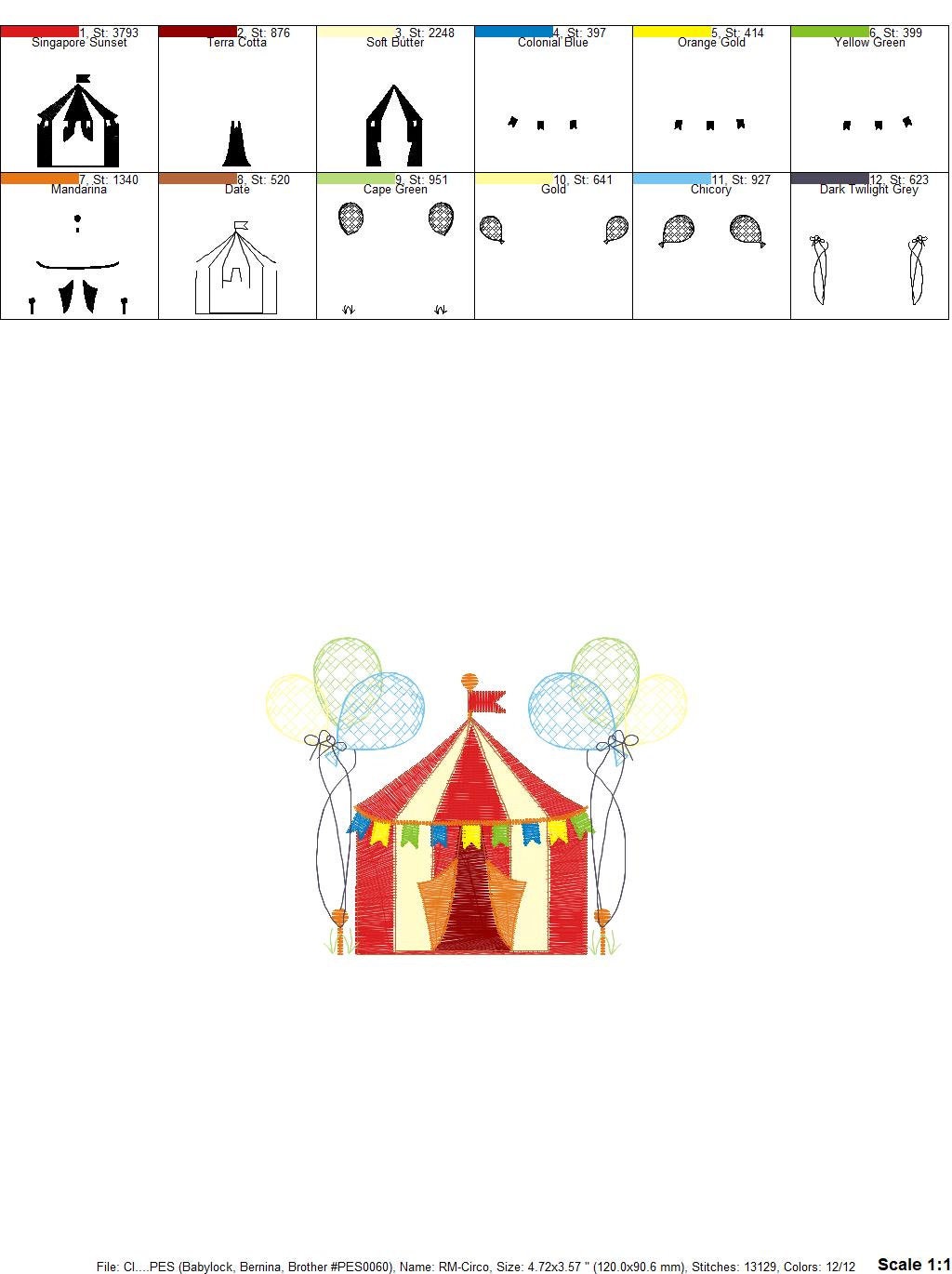 Circus embroidery design - Market Tent with balloons machine embroidery pattern - Fair embroidery file - Instant digital download pes jef
