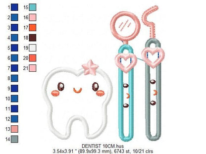 Tooth applique embroidery designs - Dental kit machine embroidery pattern - Dentist Teeth file - Instant digital download pes jef dst hus
