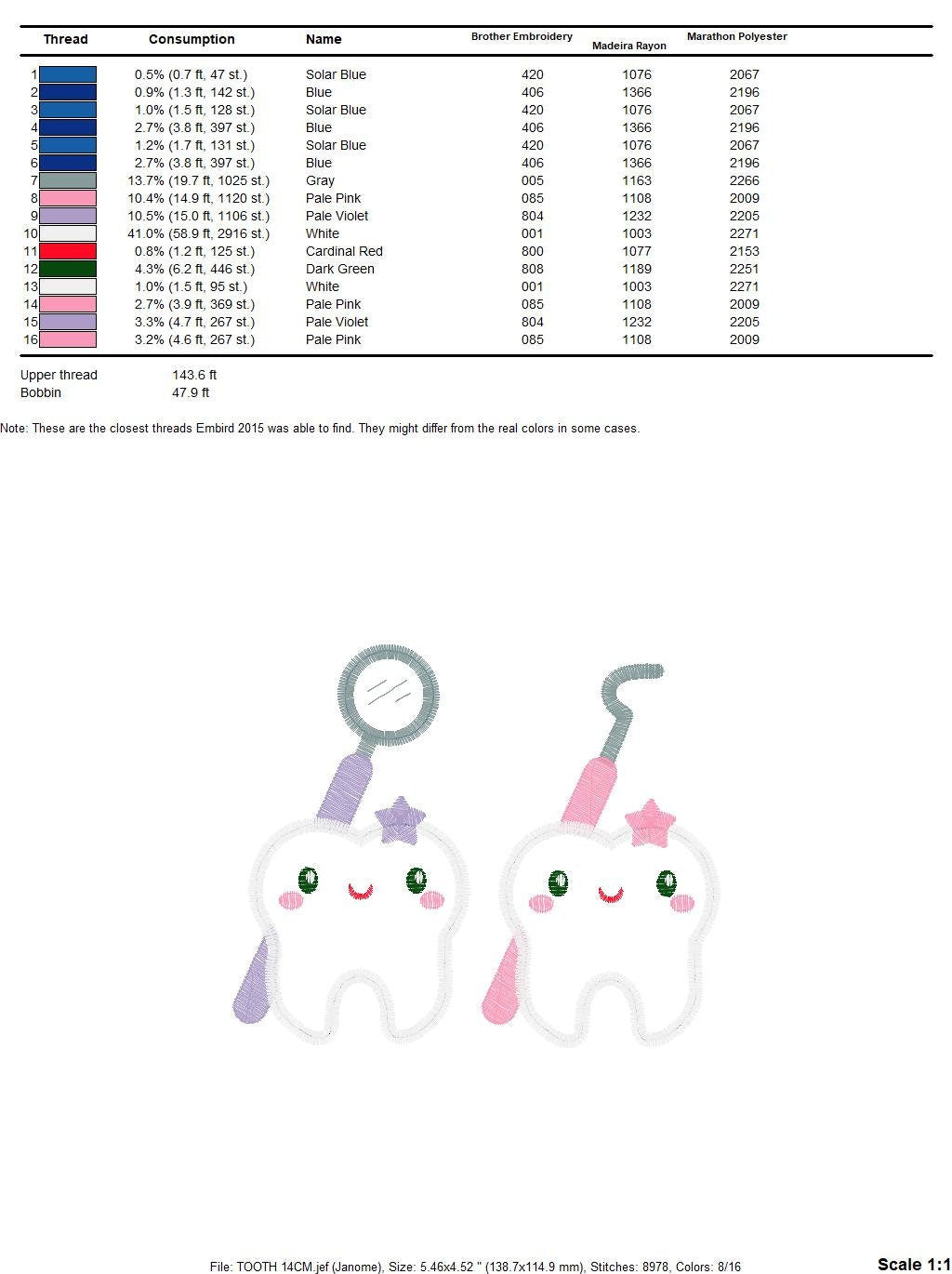 Tooth embroidery designs - Dentist Tools set machine embroidery pattern - Baby Boy and Girl Teeth file - Instant digital download pes jef