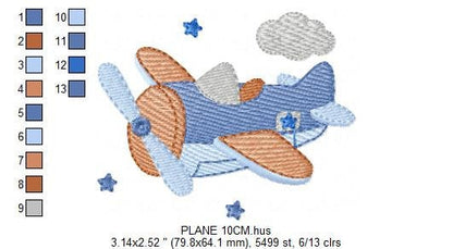 Plane embroidery designs - Airplane embroidery design machine embroidery pattern - Baby boy embroidery file - sky stars instant download